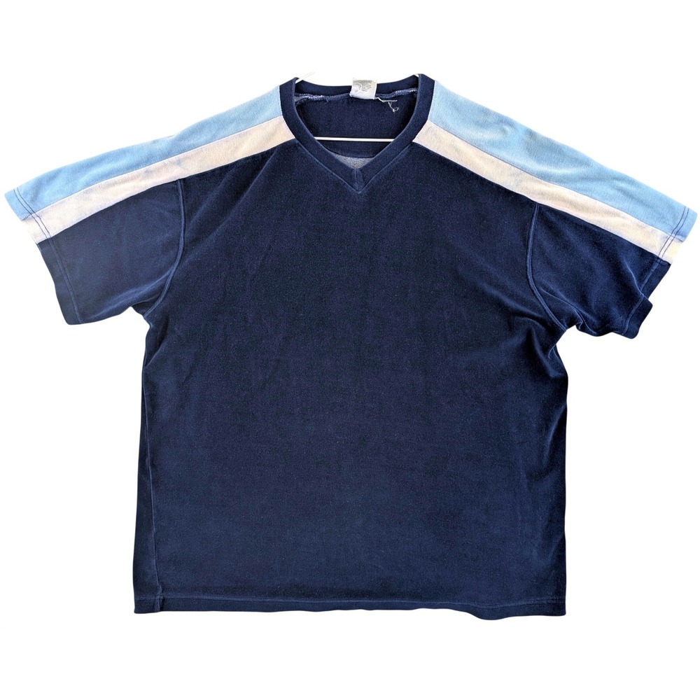 Old Navy Men's XL Blue Velour V-Neck Short Sleeve Shirt Retro Athletic